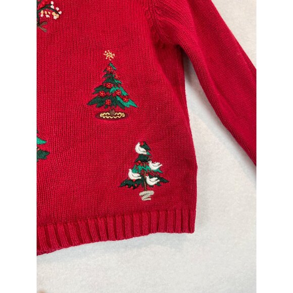 Little Goodies Girl's Size 7 Christmas Sweater Trees Classic Embroidered Red - Picture 3 of 9